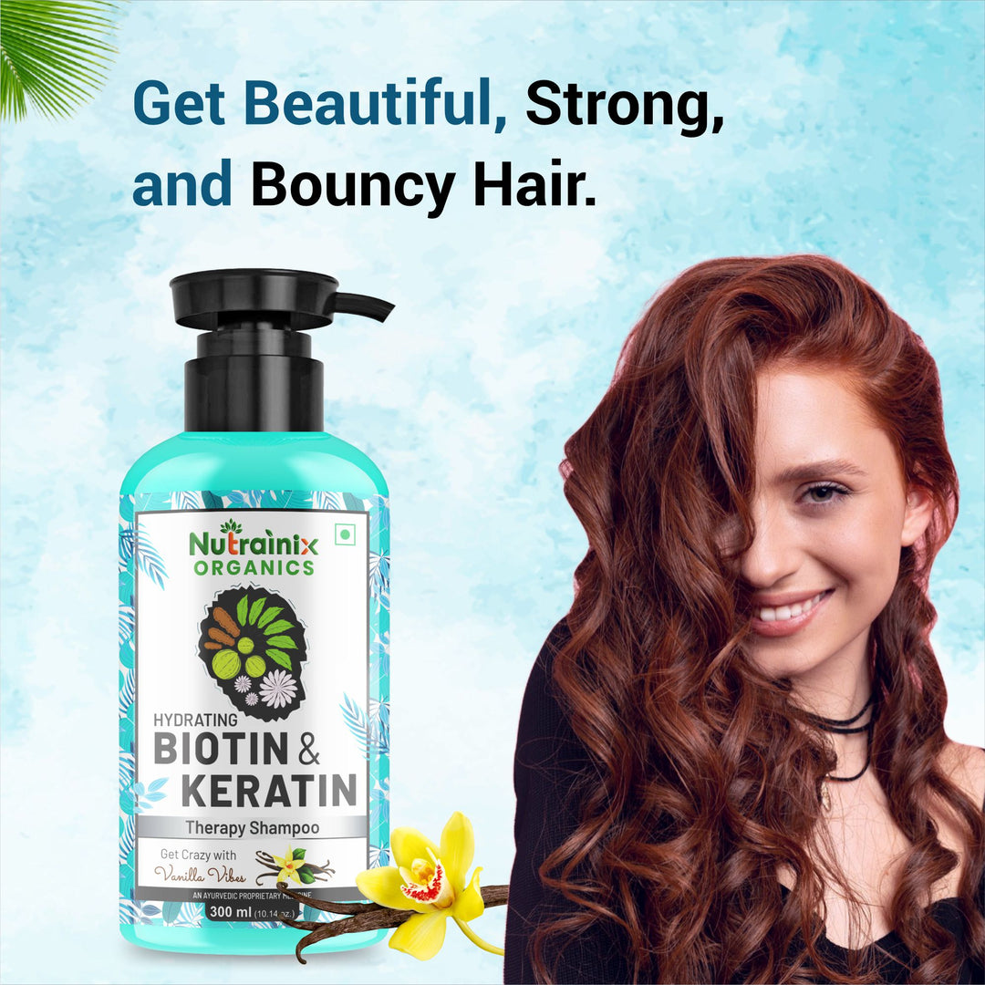 Nutrainix Organics Hydrating Biotin & Keratin Shampoo Biotin + Keratin Miracle for Dry, Damaged & Rebellious Hair - 300 ml