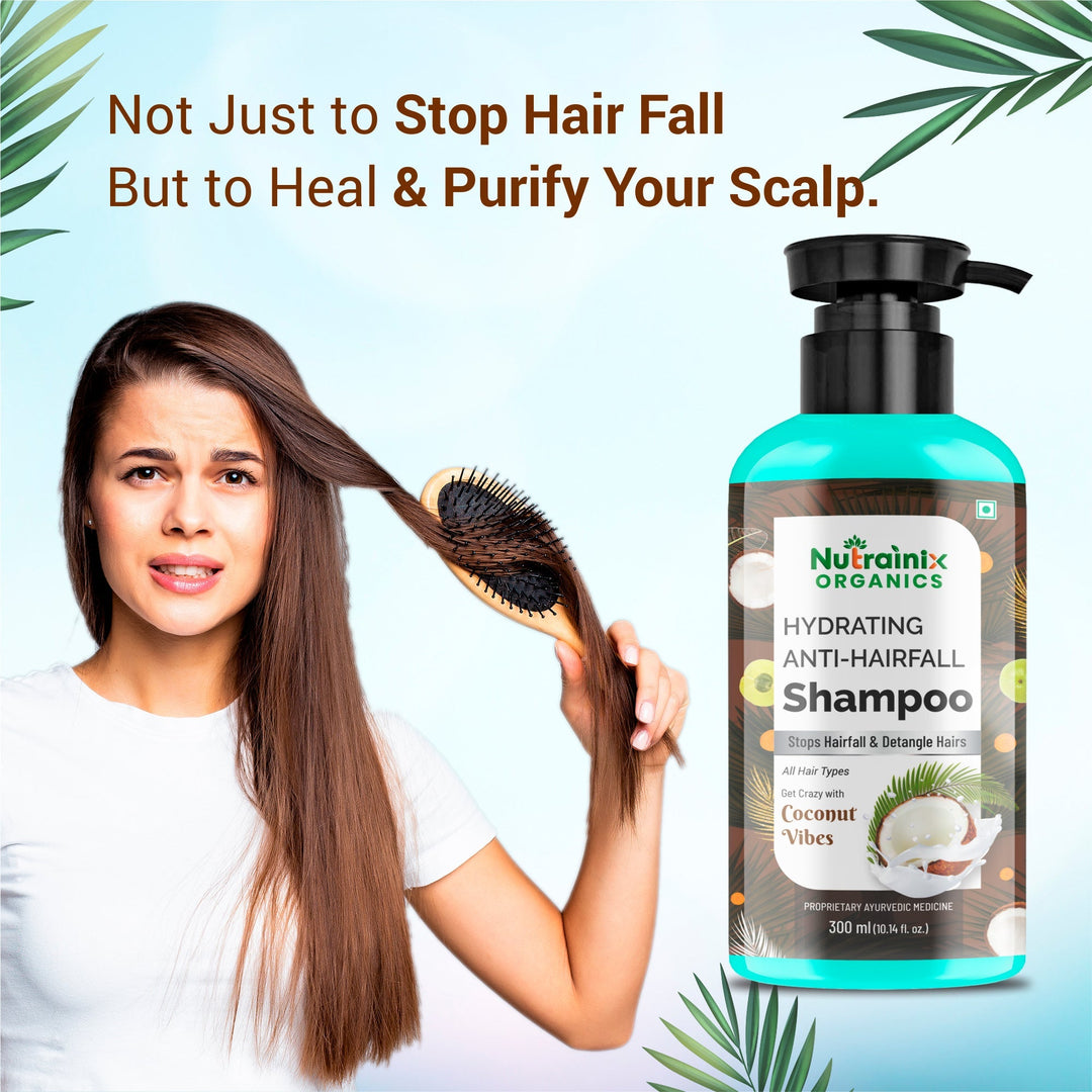 Nutrainix Organics Hydrating Anti-Hairfall Shampoo Coconut Surge for Hairfall Control & Hydrated, Resilient Hair - 300 ml