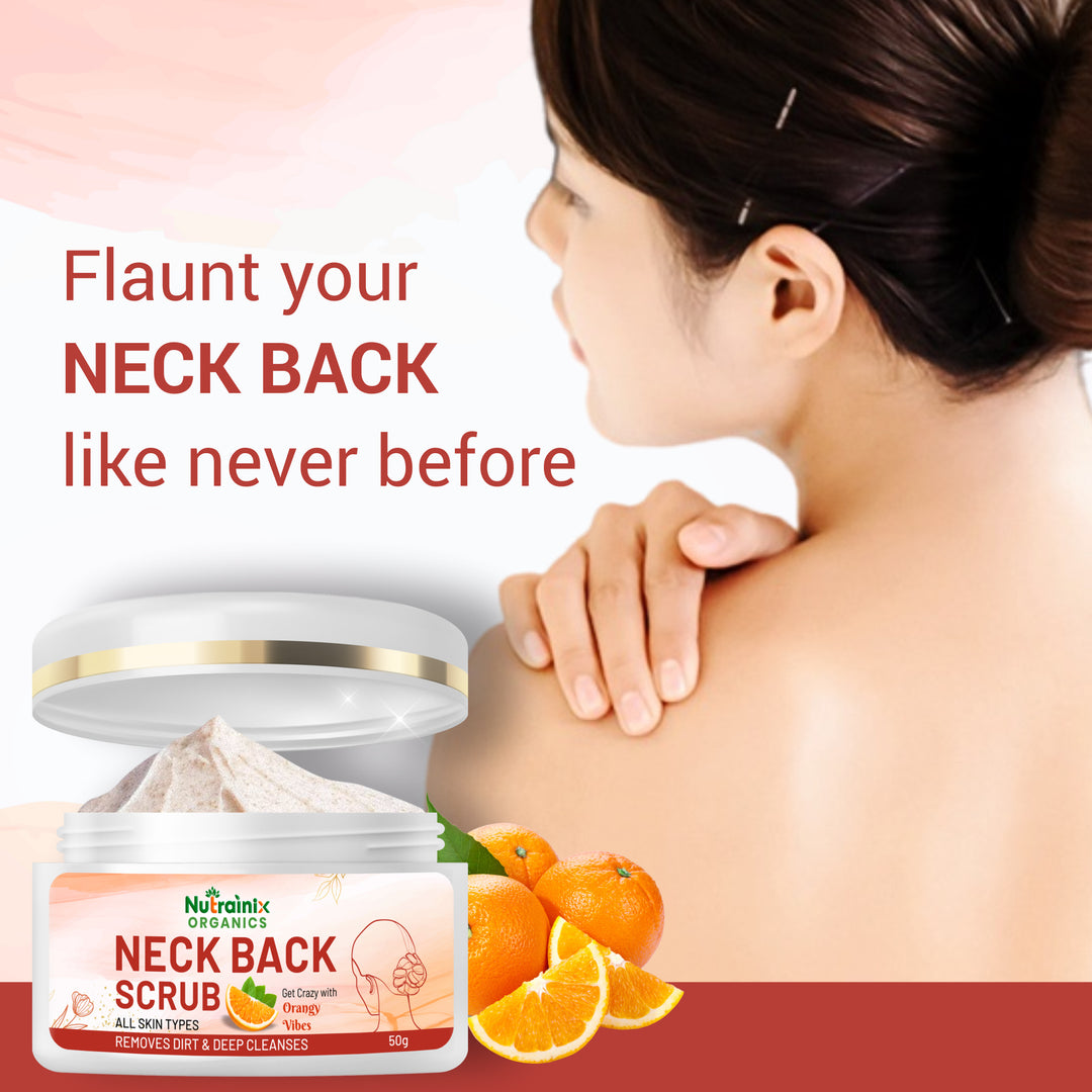 Nutrainix Organics Neck Back Glow Scrub Brightening Exfoliator for Silky, Radiant Skin - 50 gm