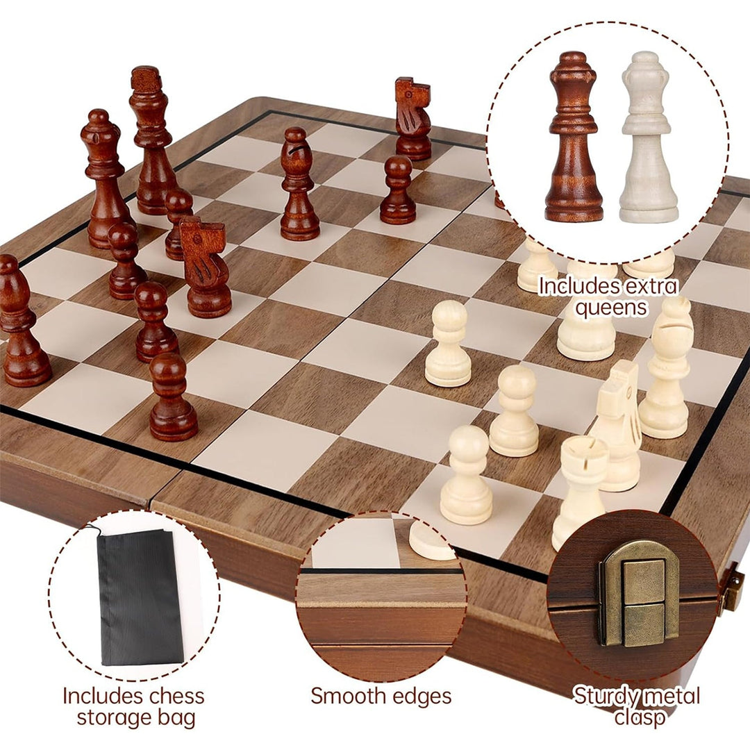 Wudly 2-in-1 Big Chess & Checkers Set – Premium Wooden Board Game for Adults & Kids, Classic Chess + Checkers Combo