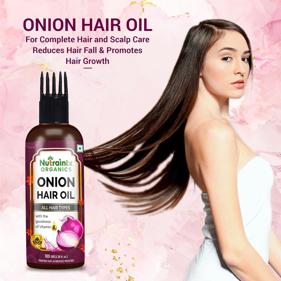 Nutrainix Organics Onion & Brahmi Hair Growth Elixir Transform Thinning to Thriving | Ayurvedic Oil to Stop Hair Fall, Nourish Roots & Boost Volume - 100ml