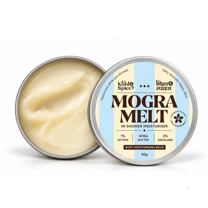 Kohl & Spice Mogra Melt In-Shower Moisturiser | 1% Ectoin, 4% Shea butter, 5% Niacinamide | In Shower Moisturizing balm| | PH Balanced, SLS Free, Paraben Free | For men and women | For Extreme Dry Skin