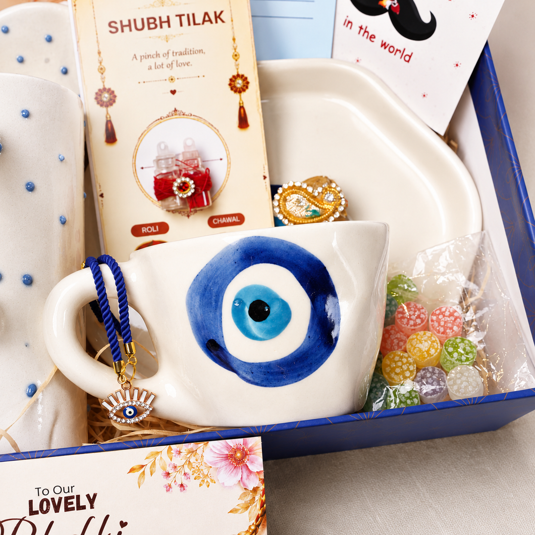 Artecasa Nazar Se Surakshit Rakhi Hamper | Evil Eye Rakhi Gift for Brother & Bhabhi