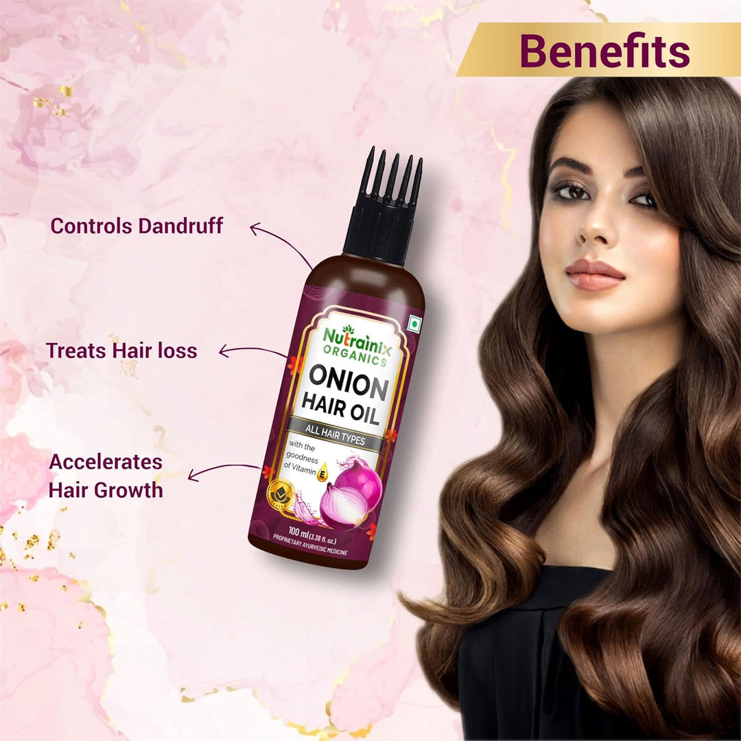 Nutrainix Organics Onion & Brahmi Hair Growth Elixir Transform Thinning to Thriving | Ayurvedic Oil to Stop Hair Fall, Nourish Roots & Boost Volume - 100ml