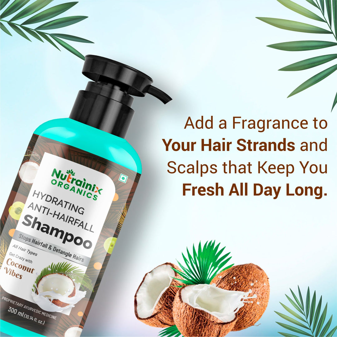 Nutrainix Organics Hydrating Anti-Hairfall Shampoo Coconut Surge for Hairfall Control & Hydrated, Resilient Hair - 300 ml