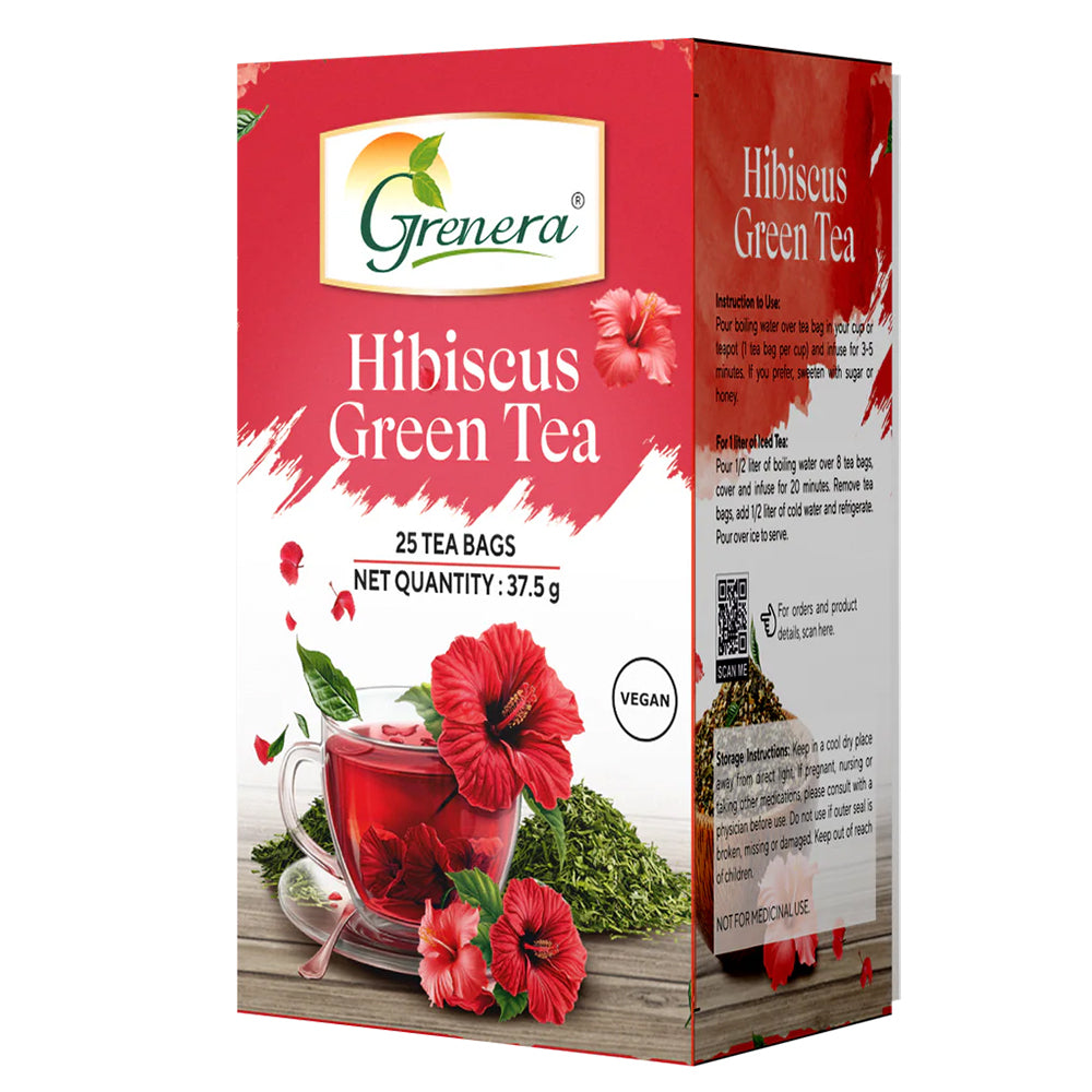 Grenera Hibiscus Green Tea | 25 Staple-Free Tea Bags | Pack of 3