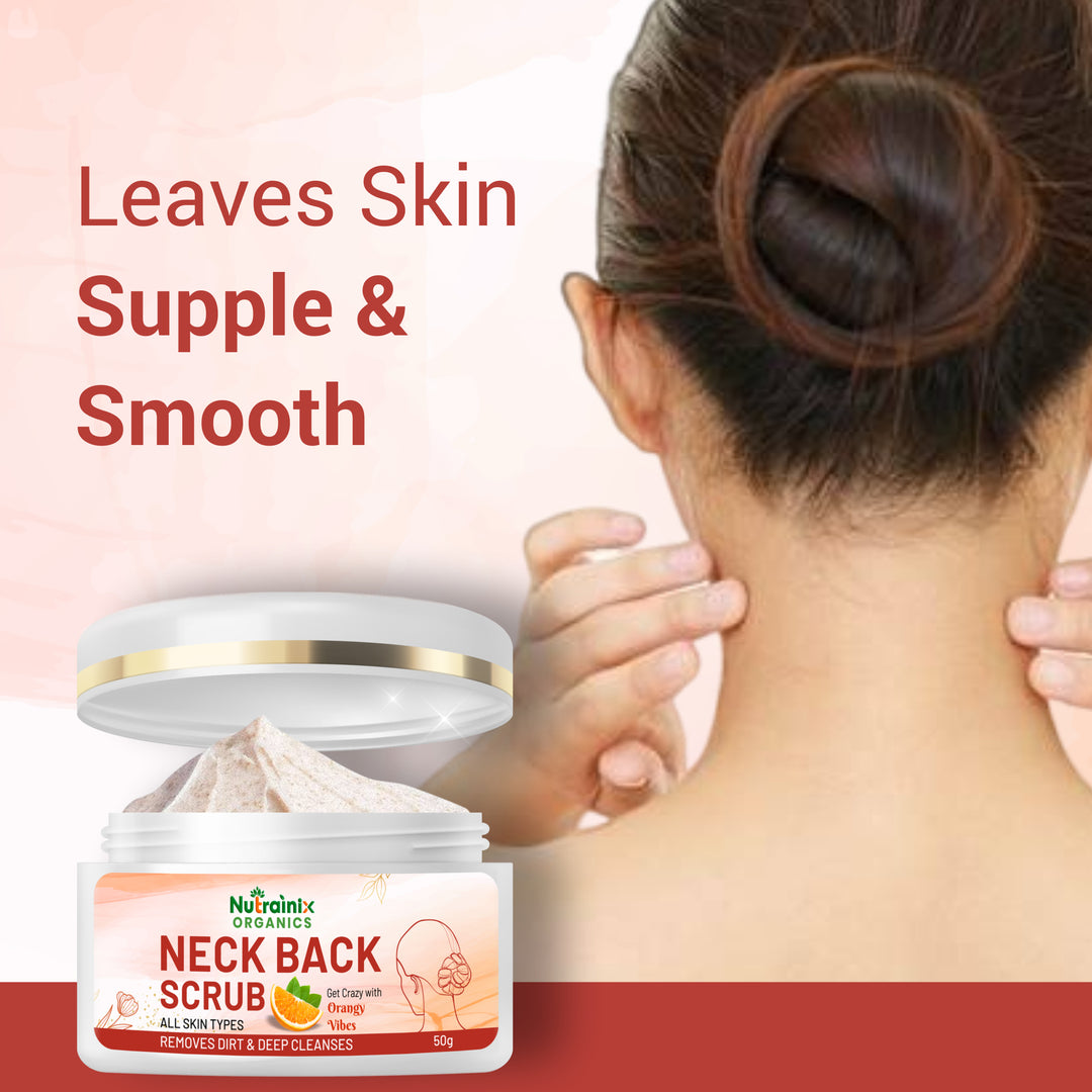 Nutrainix Organics Neck Back Glow Scrub Brightening Exfoliator for Silky, Radiant Skin - 50 gm
