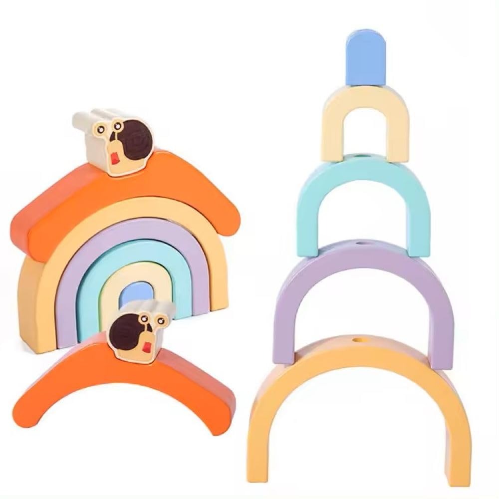 Wudly - Wooden Snail tractor, Pull along toy, Rainbow stacker, Color Blocks, Round Pull toy, toddler activity for 1+ Years kids, Child Safe Certified, Multi Colors