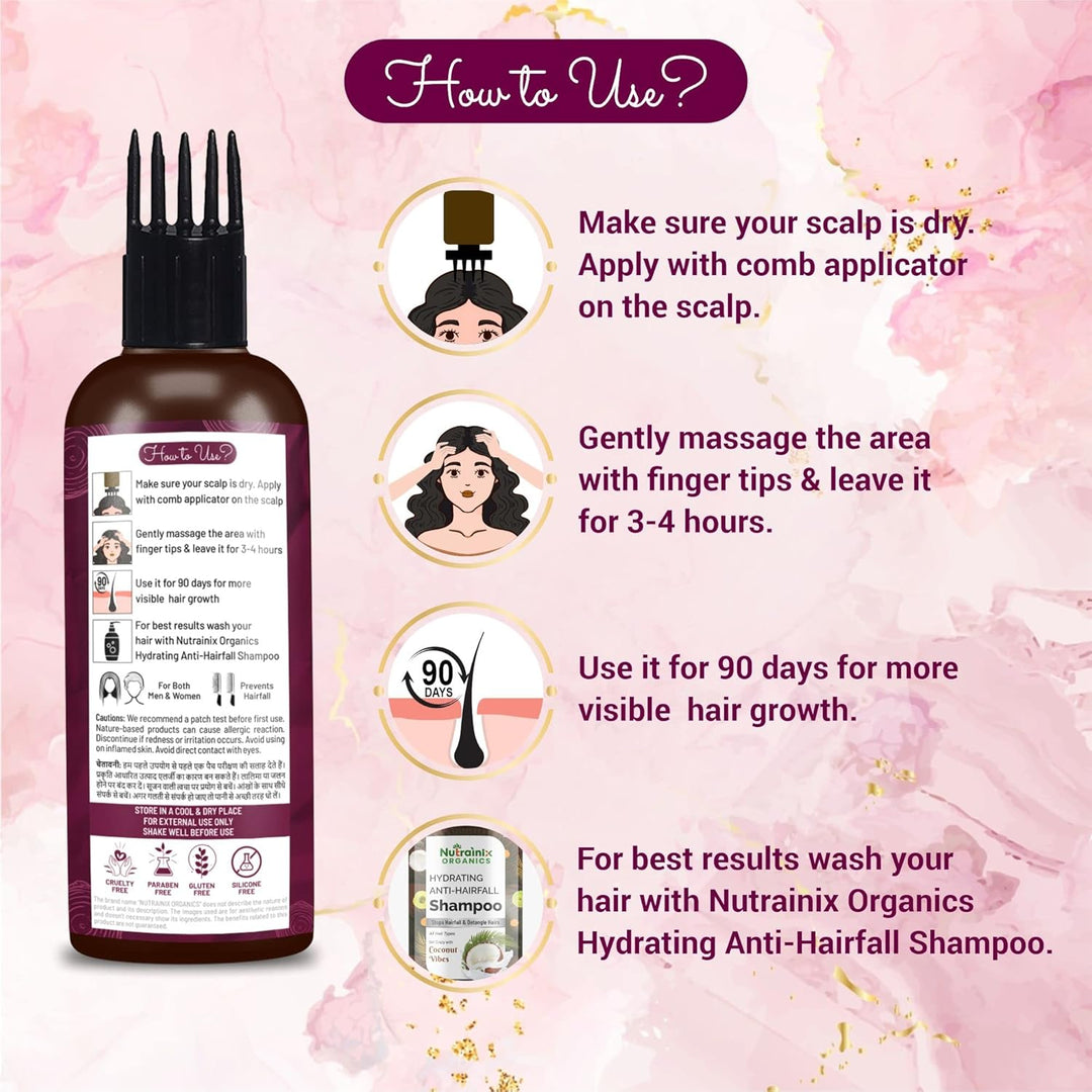 Nutrainix Organics Onion & Brahmi Hair Growth Elixir Transform Thinning to Thriving | Ayurvedic Oil to Stop Hair Fall, Nourish Roots & Boost Volume - 100ml