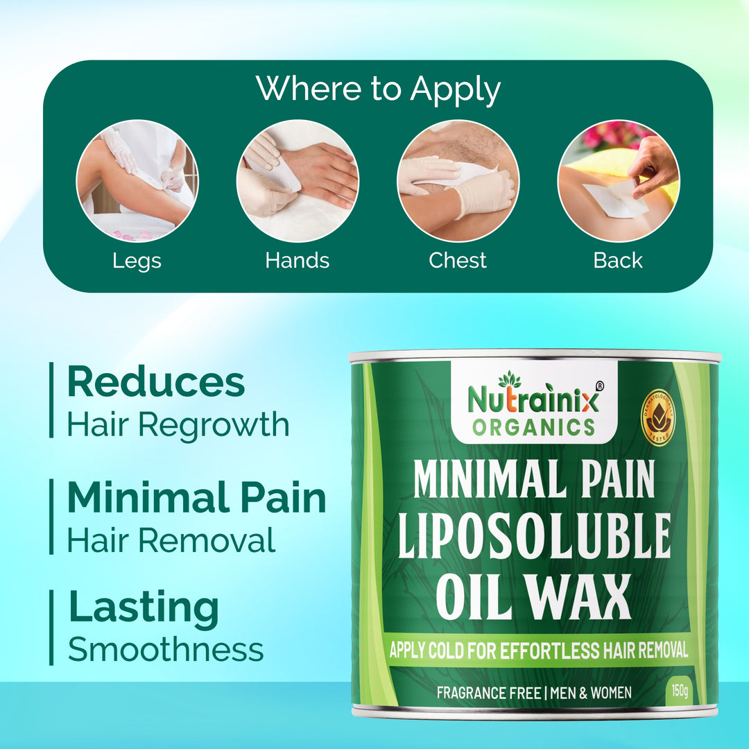 Nutrainix Organics Minimal Pain Liposoluble Oil Wax - Apply Cold For Effortless Hair Removal - 150 gm