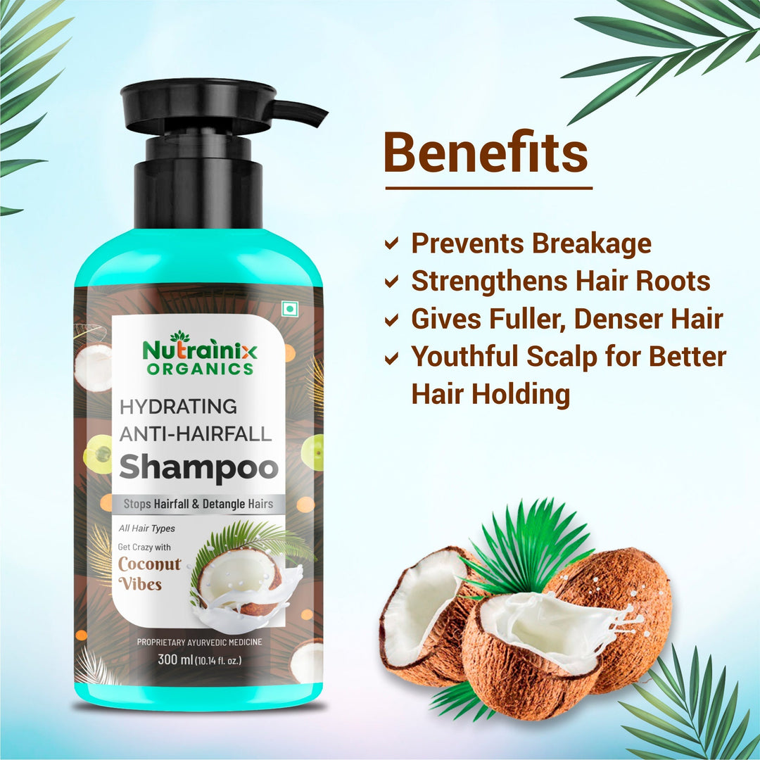 Nutrainix Organics Hydrating Anti-Hairfall Shampoo Coconut Surge for Hairfall Control & Hydrated, Resilient Hair - 300 ml