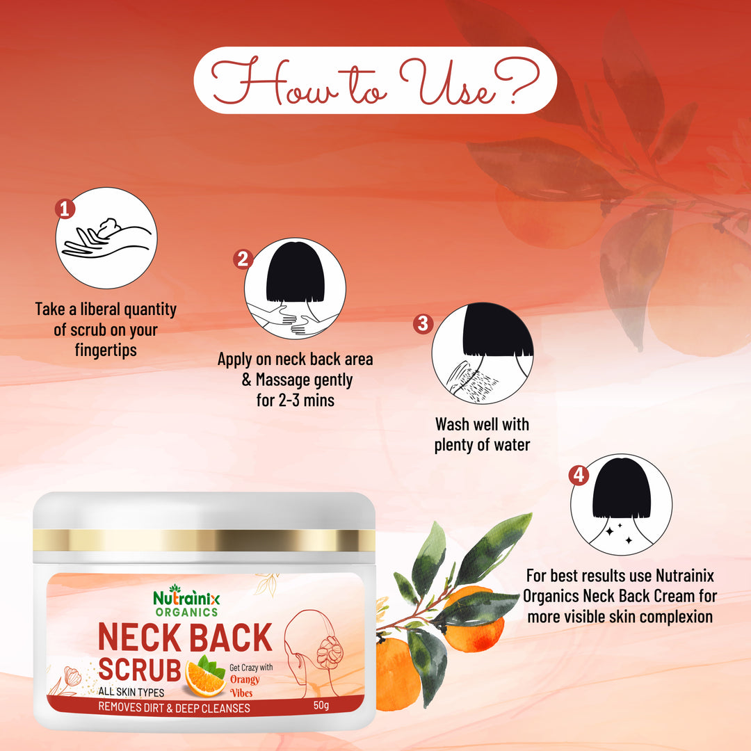 Nutrainix Organics Neck Back Glow Scrub Brightening Exfoliator for Silky, Radiant Skin - 50 gm