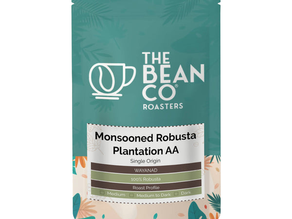 THE BEAN CO Plantation AA Monsooned Robusta Coffee Beans (GI-Tagged) | Medium Roast |  Roasted Coffee Beans | 100% Robusta