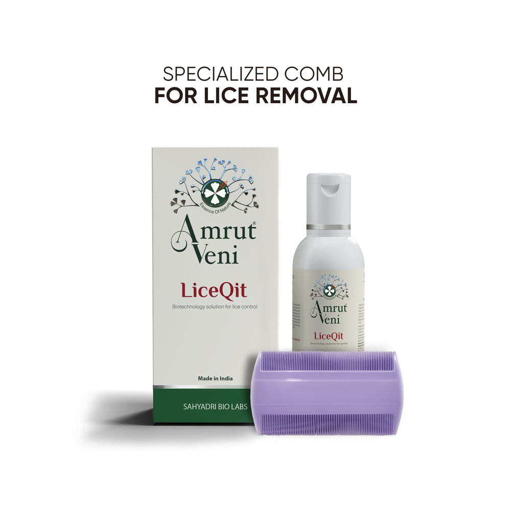 Amrutveni LiceQit Anti-Lice Hair Oil with Lice Comb, 50ml | Herbal Treatment Engineered with Bioactive Plant Ingredients | Removes Lice in 3 Days | Free from Permethrin & Chemicals  Pack Of 2