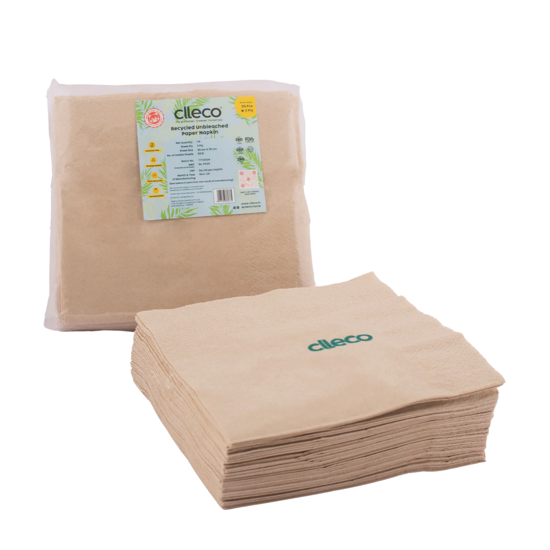 CLLECO Recycled Unbleached Paper Napkin 30 x 30 cms; 50 Pulls 2 Ply