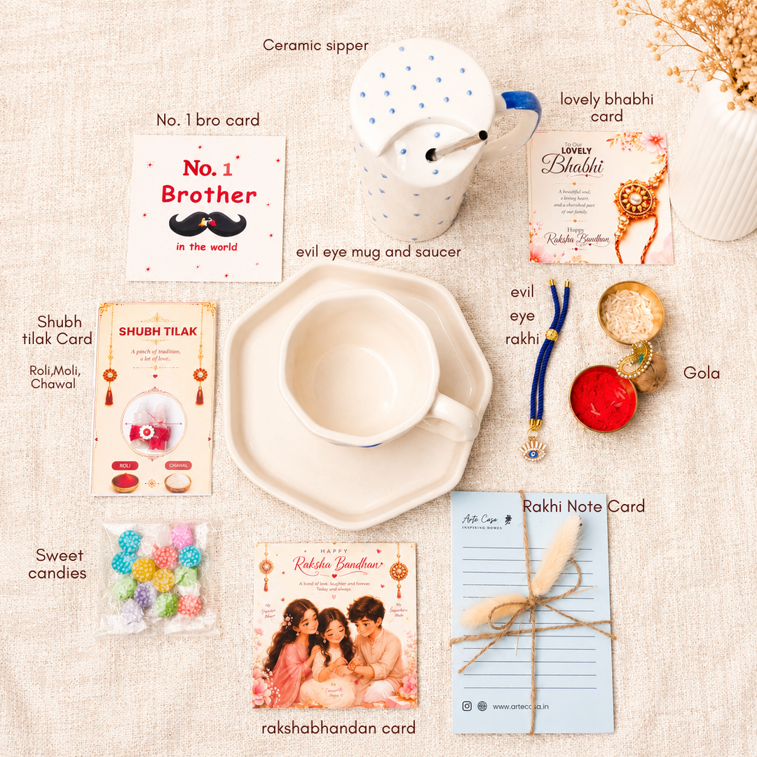 Artecasa Nazar Se Surakshit Rakhi Hamper | Evil Eye Rakhi Gift for Brother & Bhabhi