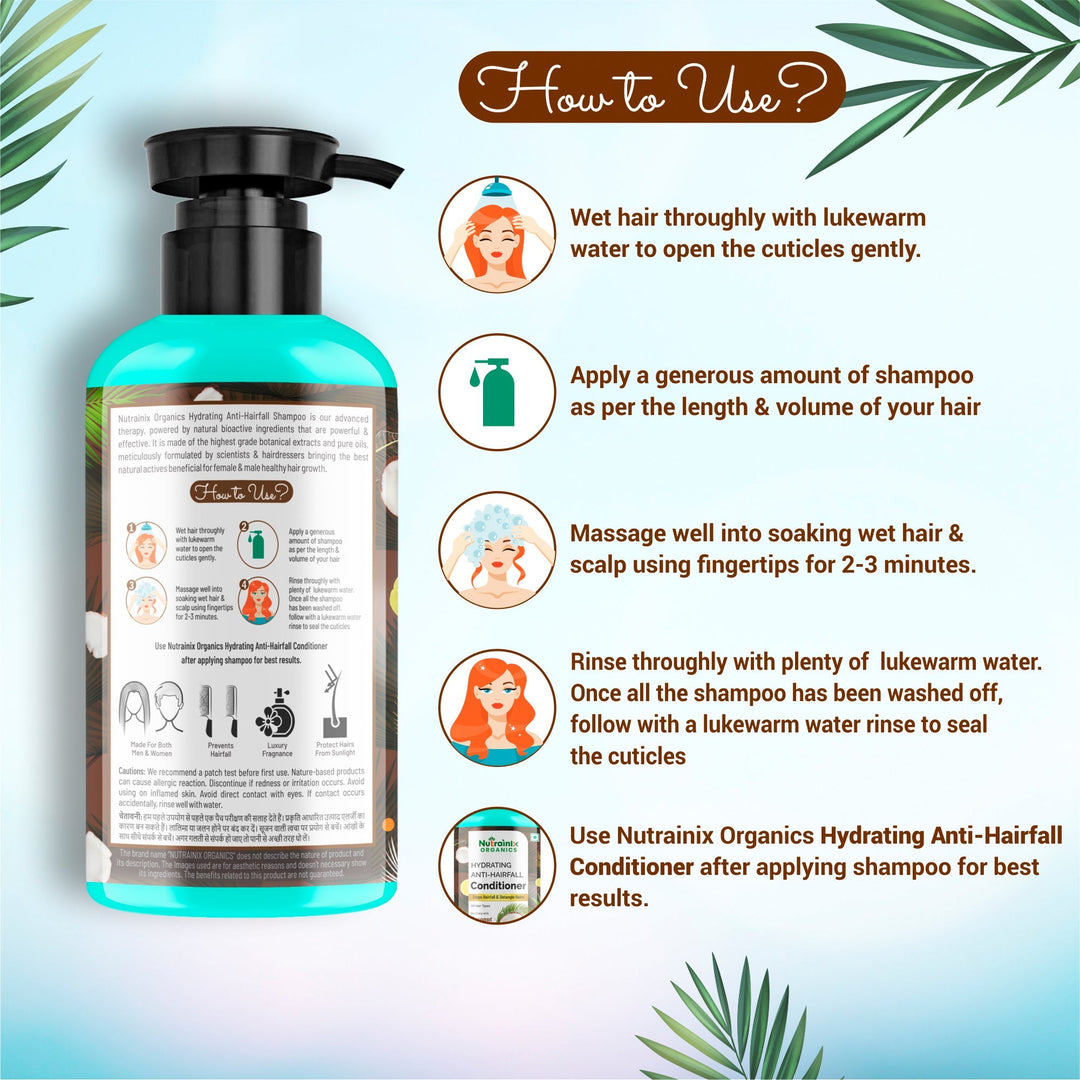 Nutrainix Organics Hydrating Anti-Hairfall Shampoo Coconut Surge for Hairfall Control & Hydrated, Resilient Hair - 300 ml