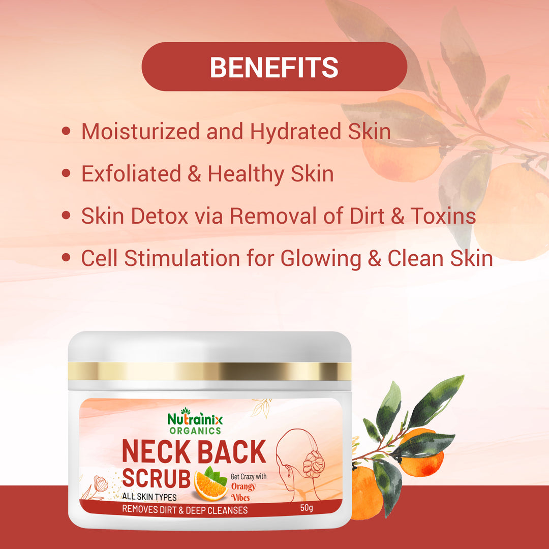 Nutrainix Organics Neck Back Glow Scrub Brightening Exfoliator for Silky, Radiant Skin - 50 gm