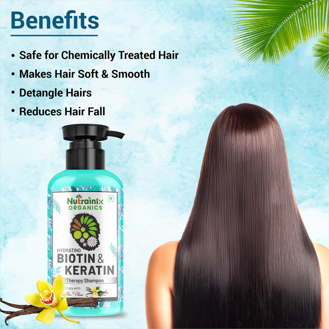 Nutrainix Organics Hydrating Biotin & Keratin Shampoo Biotin + Keratin Miracle for Dry, Damaged & Rebellious Hair - 300 ml