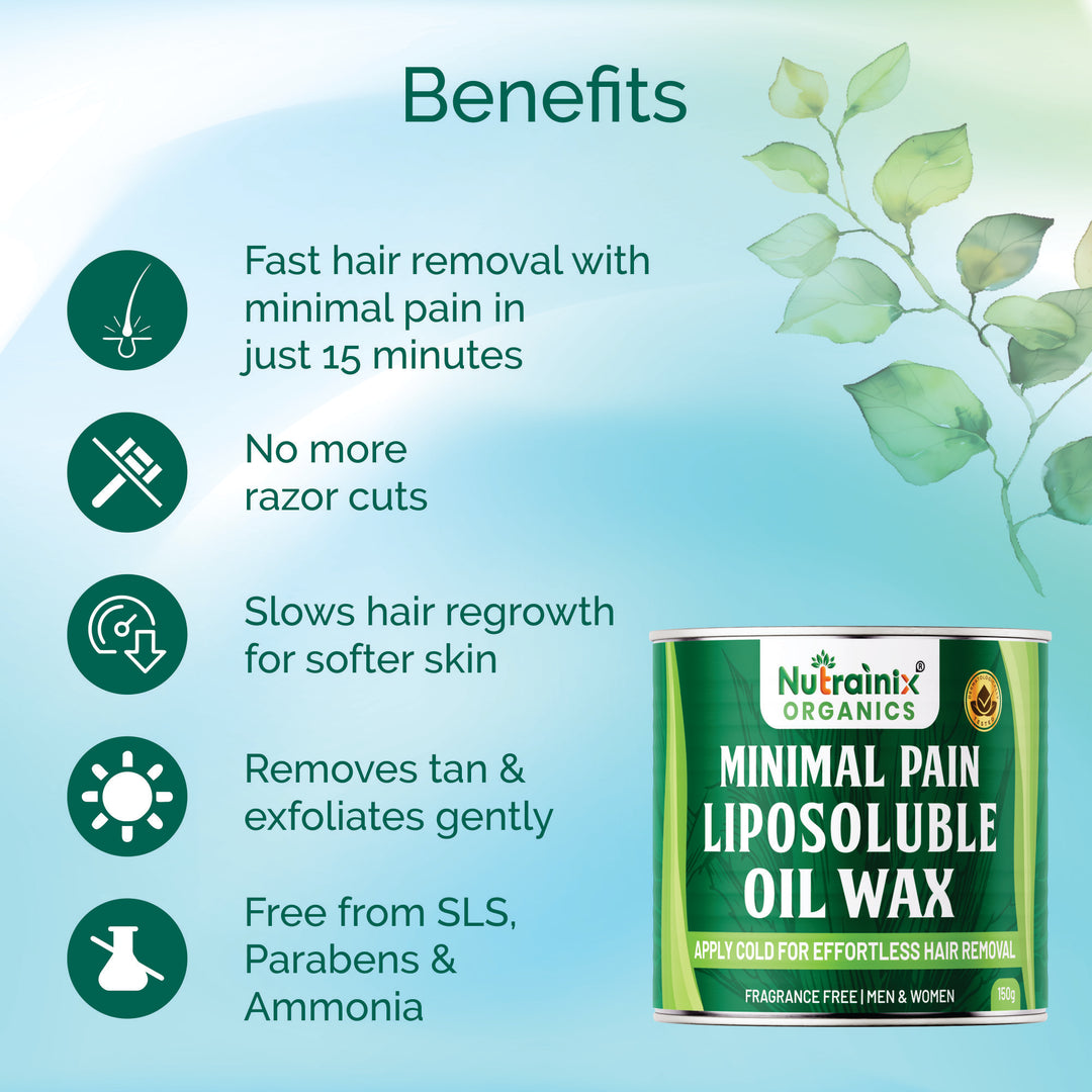Nutrainix Organics Minimal Pain Liposoluble Oil Wax - Apply Cold For Effortless Hair Removal - 150 gm