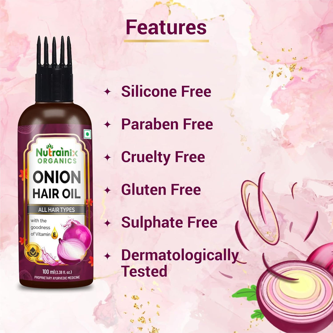 Nutrainix Organics Onion & Brahmi Hair Growth Elixir Transform Thinning to Thriving | Ayurvedic Oil to Stop Hair Fall, Nourish Roots & Boost Volume - 100ml