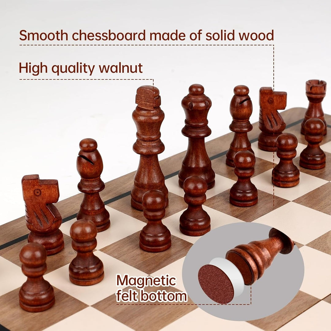 Wudly 2-in-1 Big Chess & Checkers Set – Premium Wooden Board Game for Adults & Kids, Classic Chess + Checkers Combo
