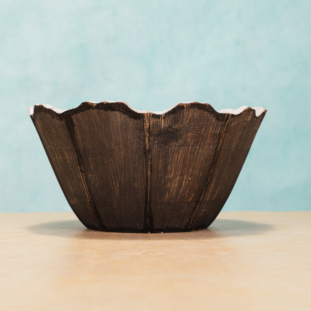IREKA HOME Celest Mango Wood Multipurpose Serving Bowl with White Enamel Finish | Handcrafted Wooden Bowl for Fruits, Snacks & Table Décor | 20x10 cm