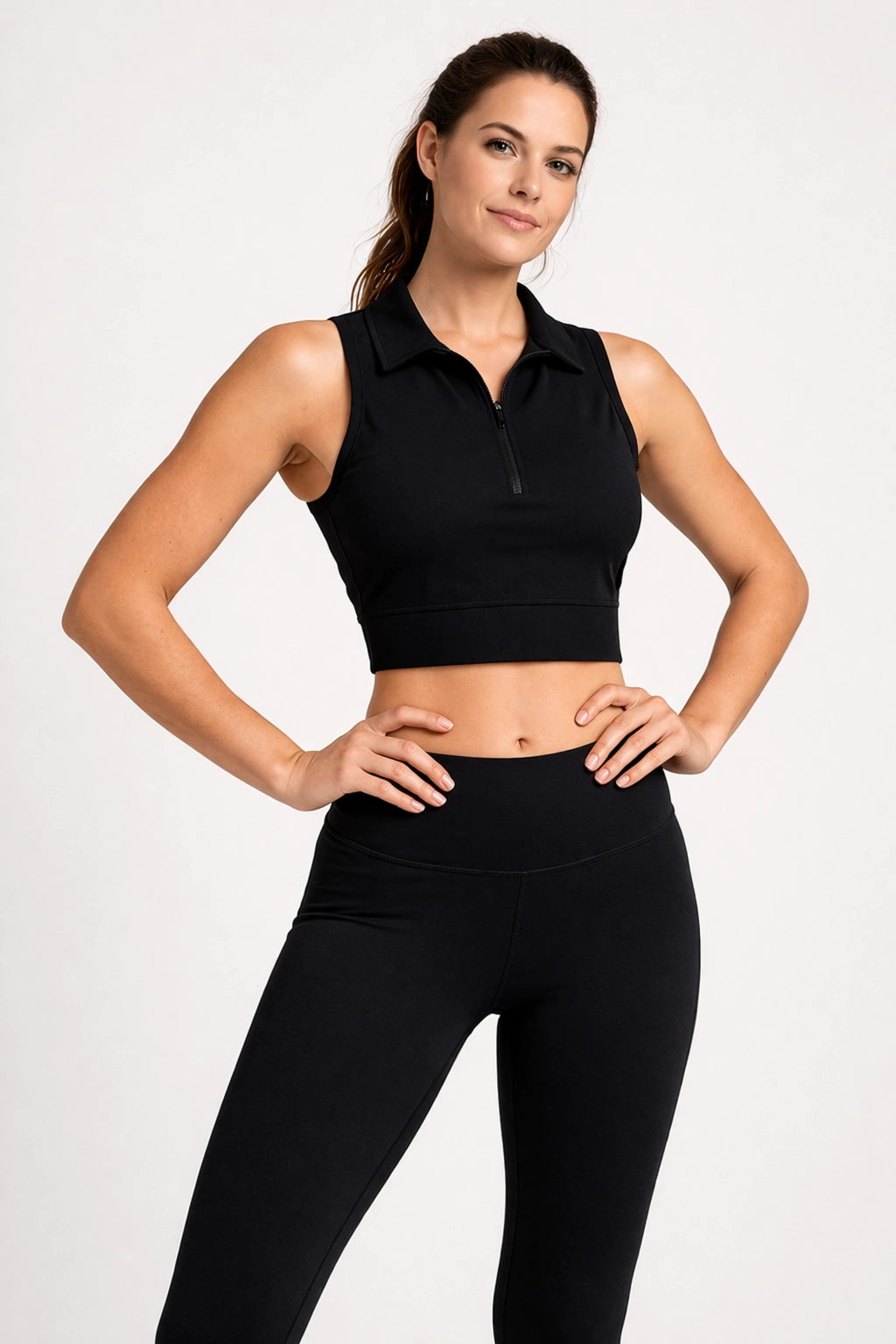 Women’s Black Sleeveless Zip Front Active Top | Premium Stretch Workout Crop Top | Ultra Soft & Breathable
