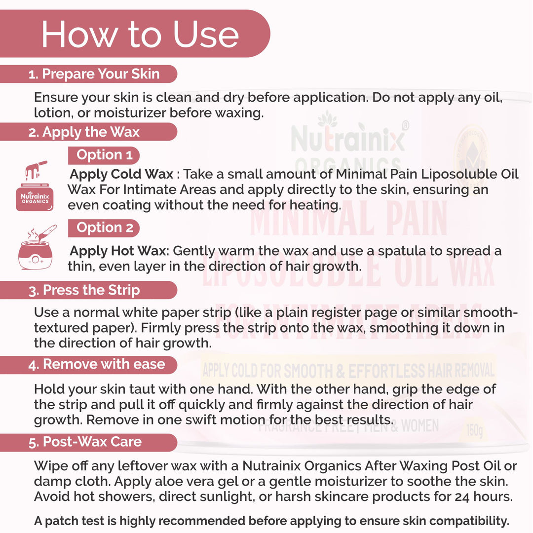 Nutrainix Organics Minimal Pain Liposoluble Oil Wax For Intimate Areas - No-Heat Hair Removal for Intimate Areas & Sensitive Skin - 150 gm