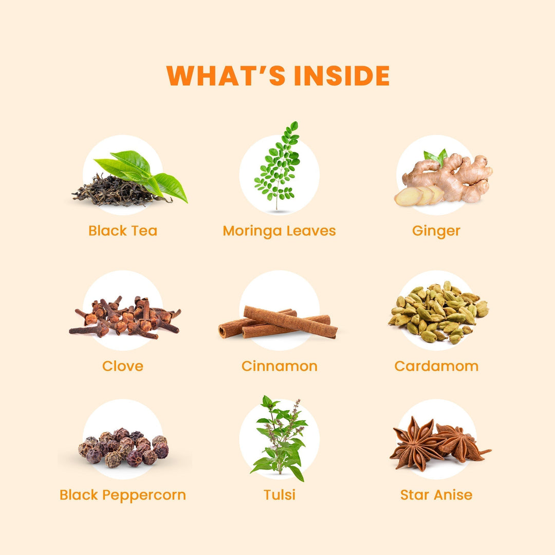 Auric Kadak Moringa Masala Tea - Black Tea from Assam & Darjeeling | Tea Masala Powder Blended with Real Spices (Cardamom, Ginger, Black Pepper) 500 Grams