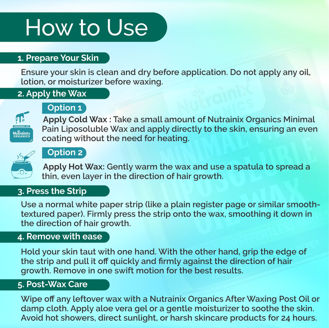 Nutrainix Organics Minimal Pain Liposoluble Oil Wax - Apply Cold For Effortless Hair Removal - 150 gm