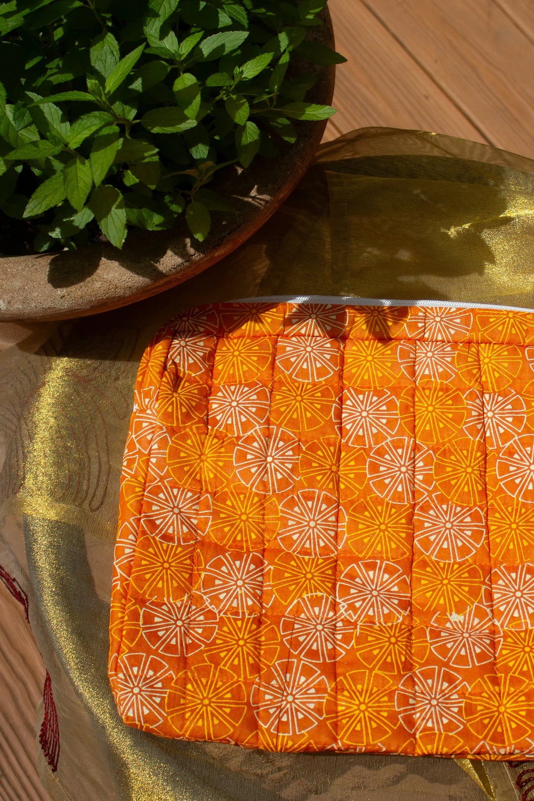 Pravaah Punh Quilted Cotton Laptop Sleeve with Zip Pocket, Assorted Prints