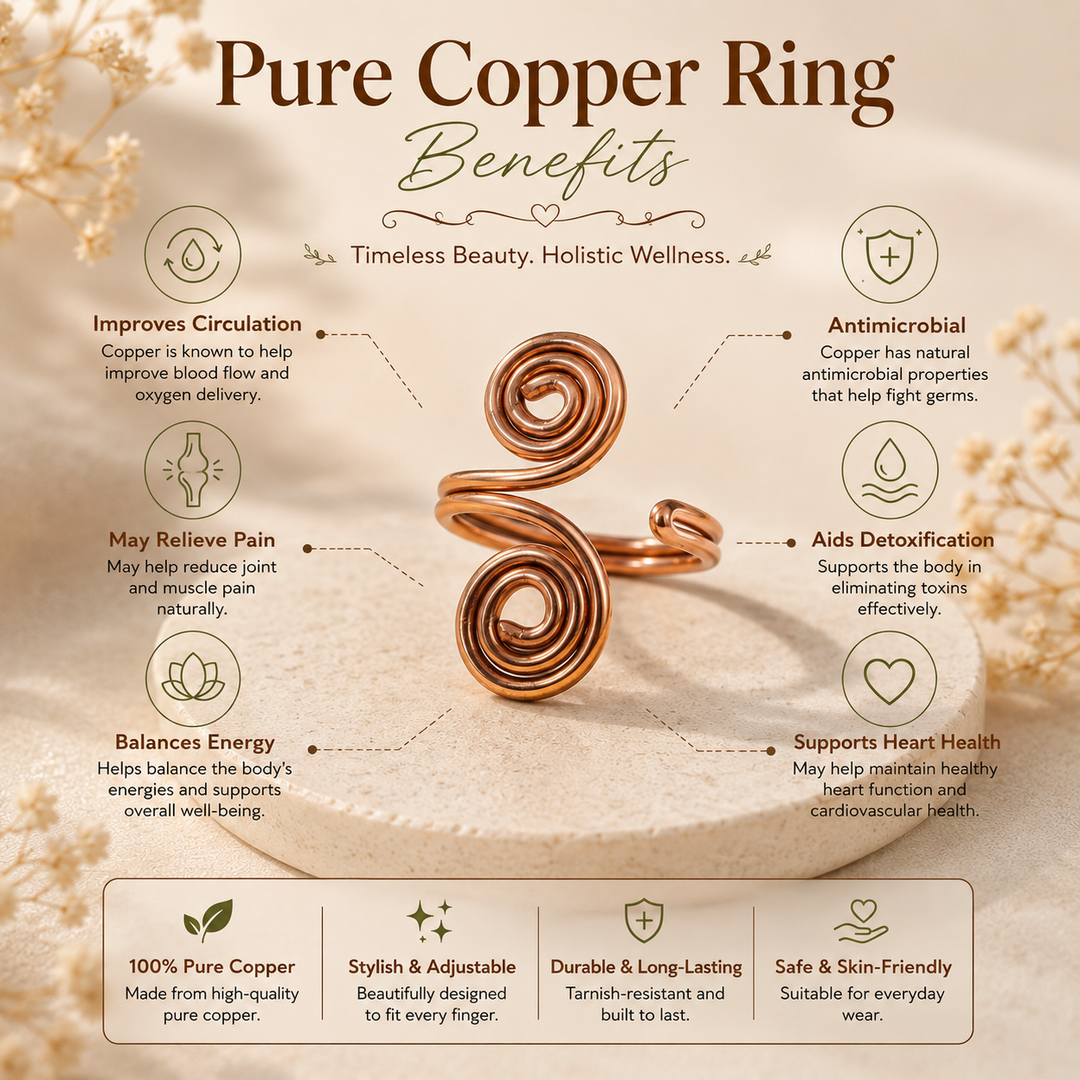 Bamboology Trends Nature Heal Adjustable Spiral Pure Copper Ring for Women | Handmade Double Spiral Copper Ring | Ayurvedic Wellness Jewelery