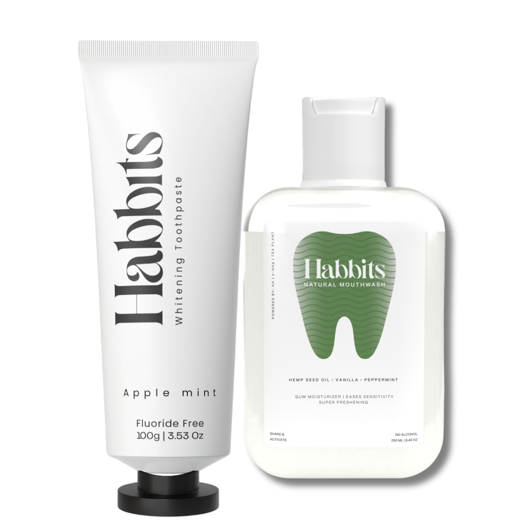 Habbits Natural Oral Care Bundle | Apple Mint Whitening Toothpaste (100g) + Natural Mouthwash (250ml) | Whitening | Fluoride-Free | Vegan | SLS-Free | Fights Plaque & Bad Breath | Gentle on Gums