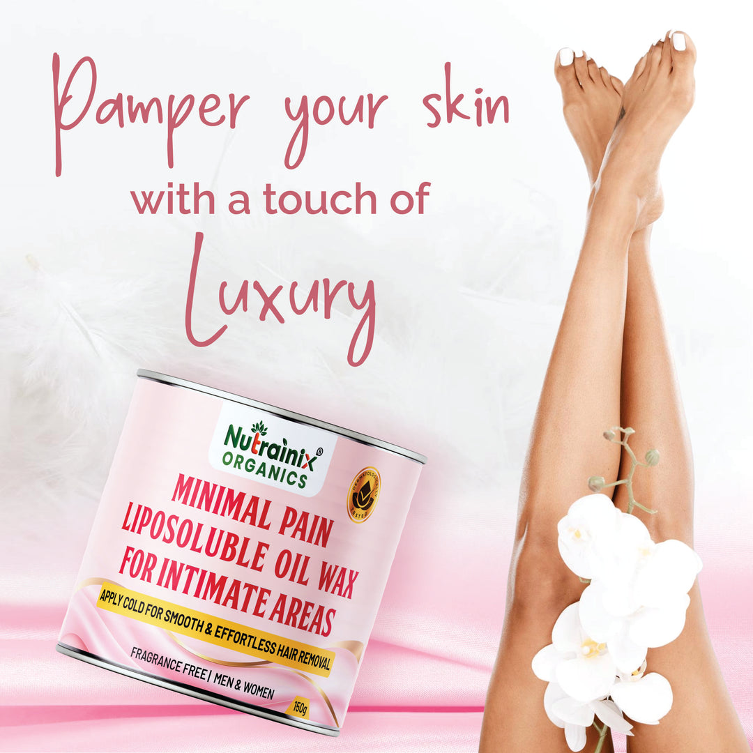 Nutrainix Organics Minimal Pain Liposoluble Oil Wax For Intimate Areas - No-Heat Hair Removal for Intimate Areas & Sensitive Skin - 150 gm