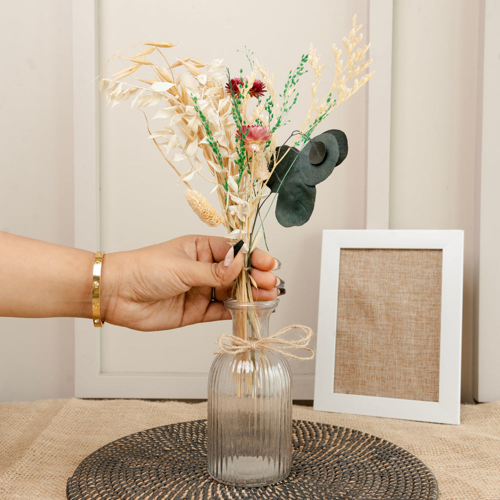 Crystal Bloom Clear Glass Vase with Dried Flowers | Modern Home Décor