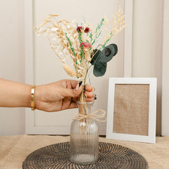 Crystal Bloom Clear Glass Vase with Dried Flowers | Modern Home Décor