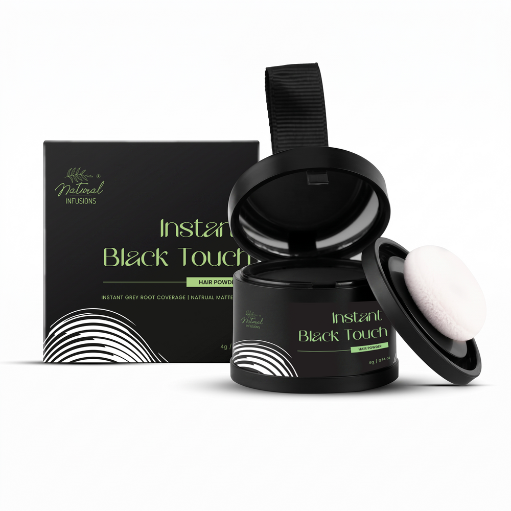 Natural Infusions Instant Black Touch Hair Root Touch Up Powder | Waterproof Hairline Powder | Black | 40g