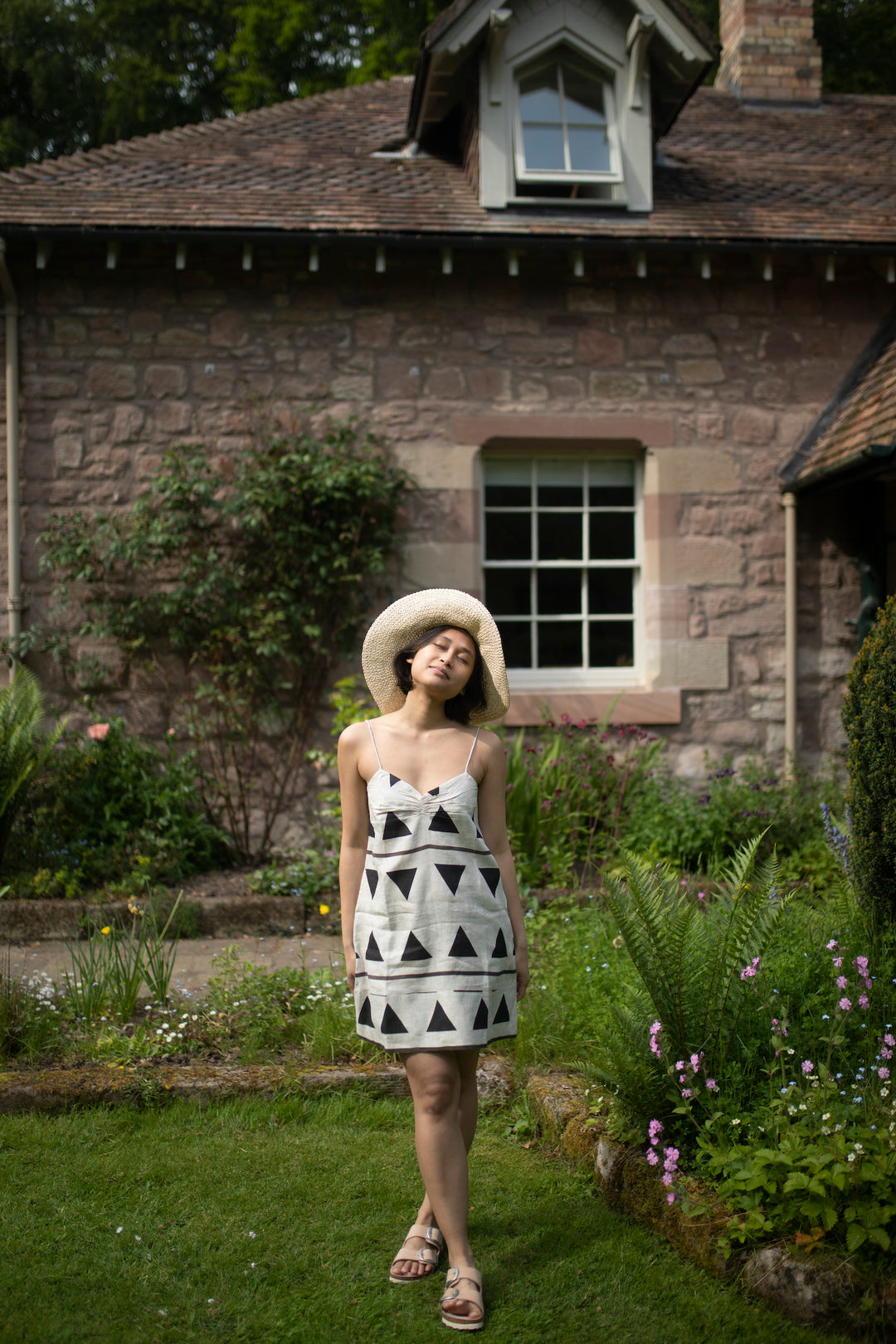 The Terra Tribe California Slip Dress | Triangle Print | Black