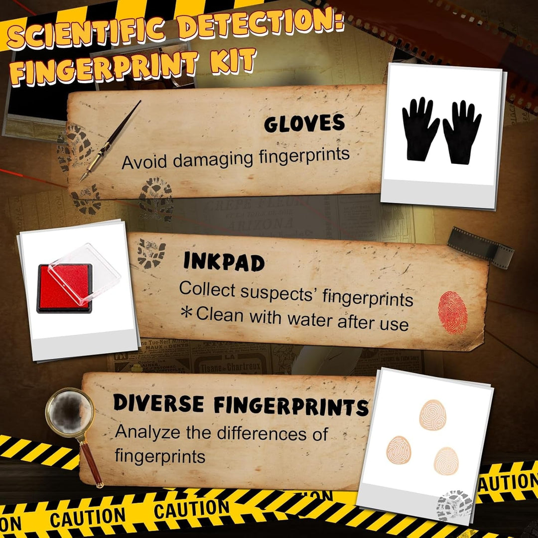 Wudly Wooden Detective Role Play Set for Kids, 15 Pieces with Evidence Markers, Wooden Tools, Case File, Black Hat and Accessories