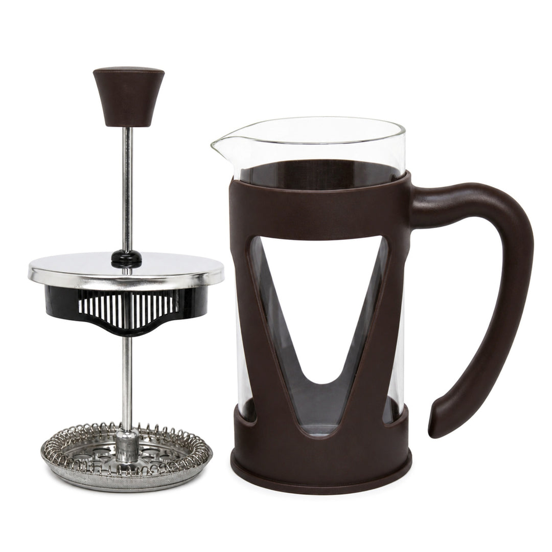 The Bean Co Roasters French Press Coffee Maker - 350 ml | Heat Resistant Borosilicate Glass | Stainless Steel Plunger with Reusable Mesh Filter | Dark Brown