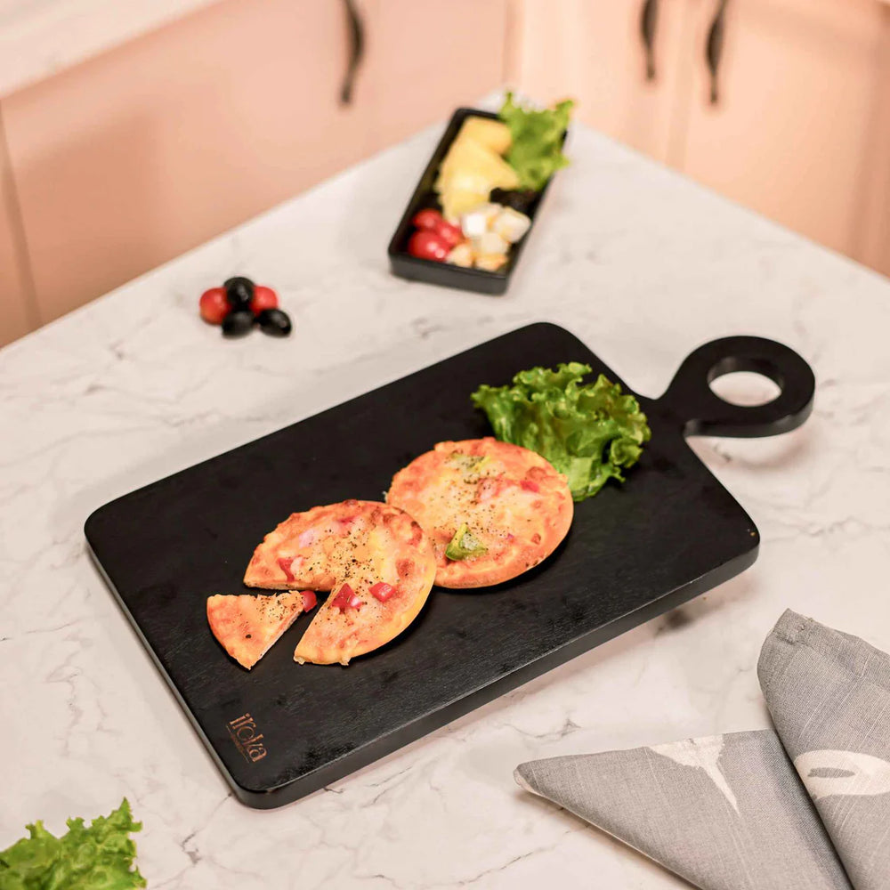 Ireka Homes Dusk Acacia Wood Chopping Board - Handmade, Sustainable, Cut-Resistant - Black Deco Finish - Perfect for Vegetables, Meat, Cheese & Serving