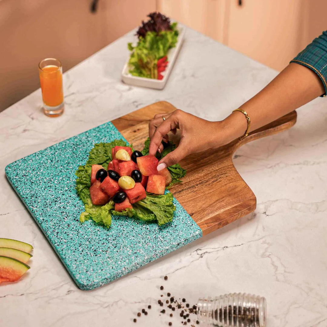 Ireka Homes AquaDeck Acacia Wood Chopping Board - Handmade, Sustainable, Cut-Resistant - AquaSpot Texture - Perfect for Vegetables, Meat, Cheese & Serving