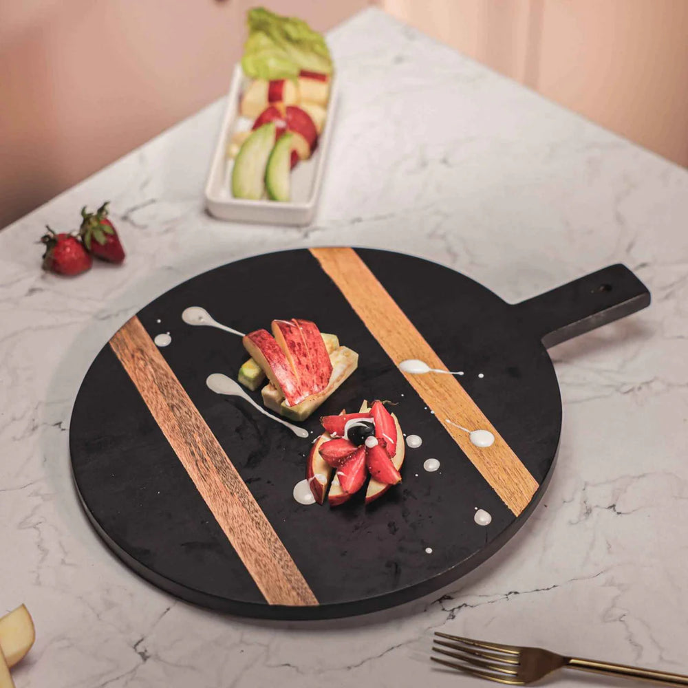 Ireka Homes Multi-Purpose Stripe a Pose Serving Board - Premium Acacia Wood Board - Decorative Kitchen Board for Serving Food, Drinks, Coffee, and Cheese (15x12 inches)