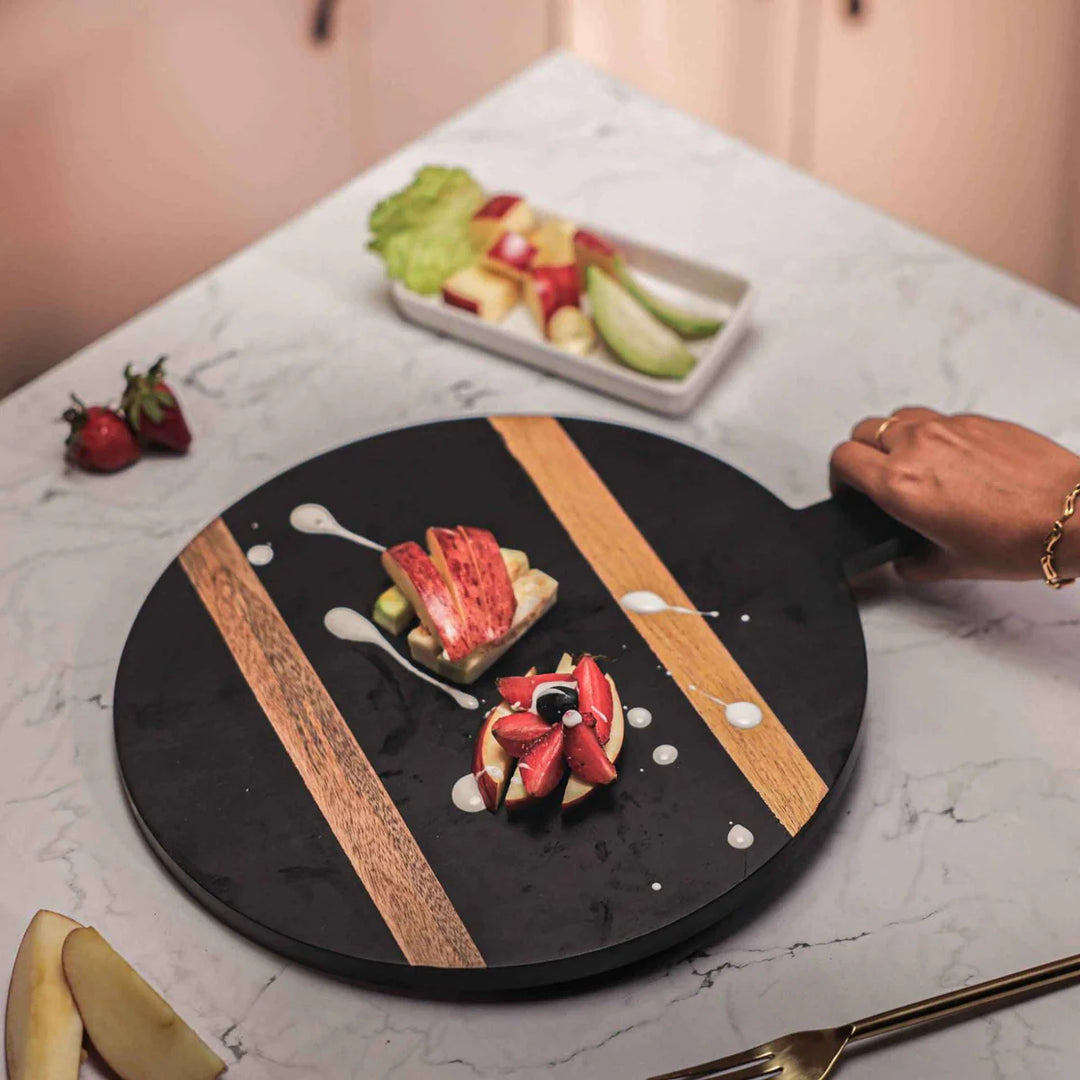 Ireka Homes Multi-Purpose Stripe a Pose Serving Board - Premium Acacia Wood Board - Decorative Kitchen Board for Serving Food, Drinks, Coffee, and Cheese (15x12 inches)