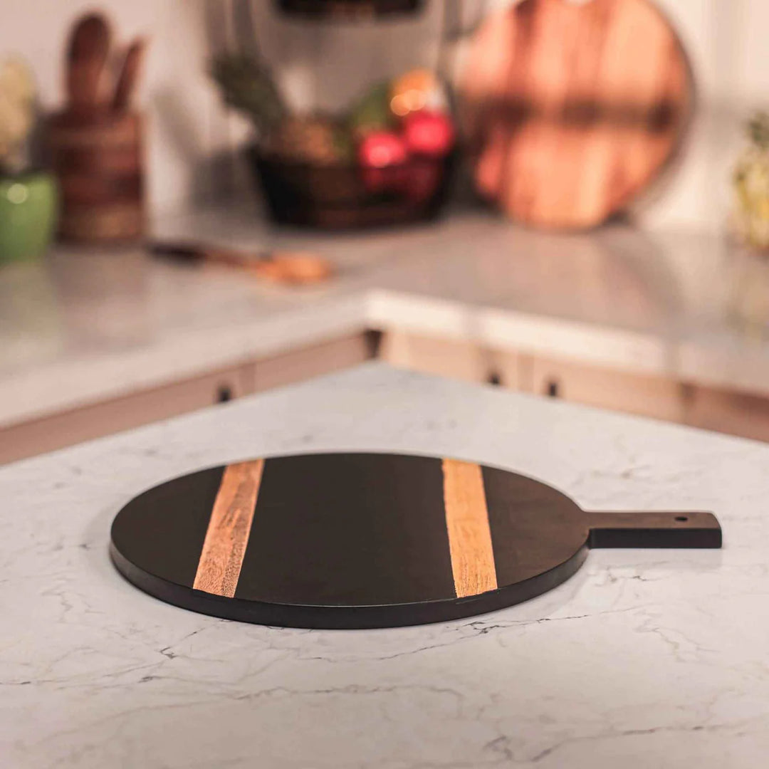Ireka Homes Multi-Purpose Stripe a Pose Serving Board - Premium Acacia Wood Board - Decorative Kitchen Board for Serving Food, Drinks, Coffee, and Cheese (15x12 inches)