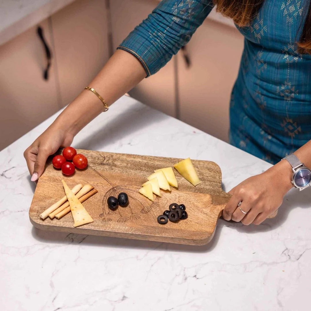 Ireka Homes Cutopia Mango Wood Chopping Board - Handmade, Sustainable, Cut-Resistant - Laser Etching - Perfect for Vegetables, Meat, Cheese & Serving