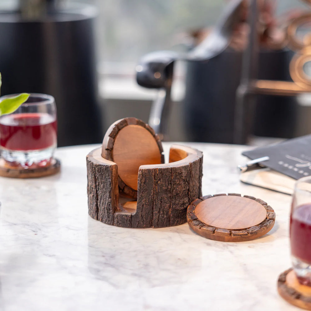 Ireka Homes Vriksha Coaster Set – Acacia Wood – Ideal for Coffee Tables, Desks, & Gifting