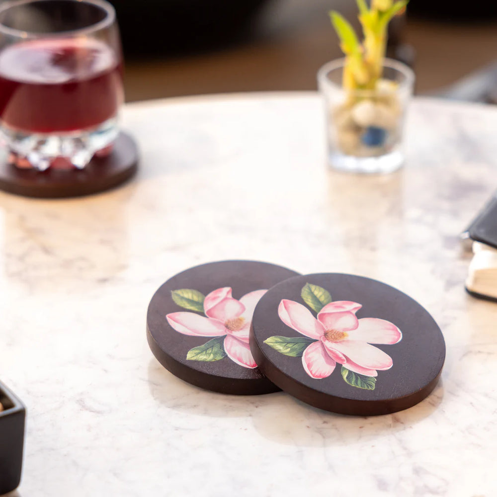 Ireka Homes Sakura Coaster Set – Acacia Wood – Ideal for Coffee Tables, Desks, & Gifting