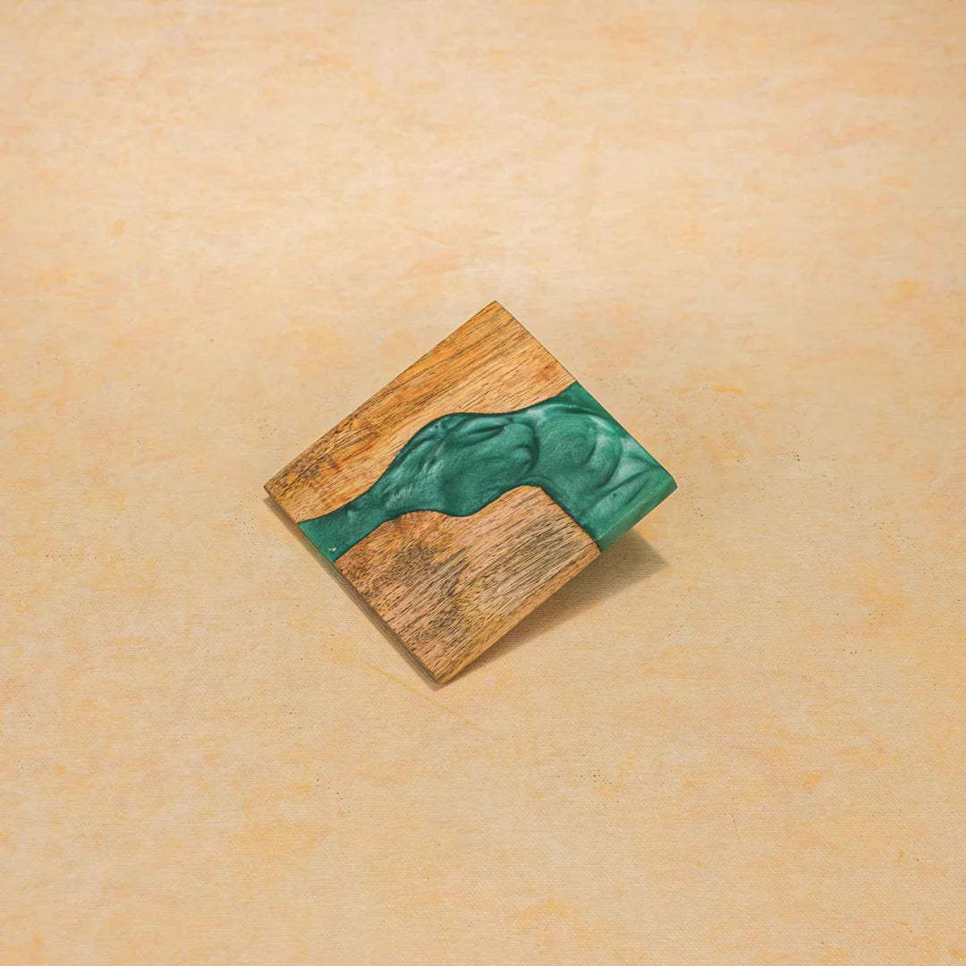 Ireka Homes Blue Wave Coaster Set – Mango Wood and Resin – Ideal for Coffee Tables, Desks, & Gifting